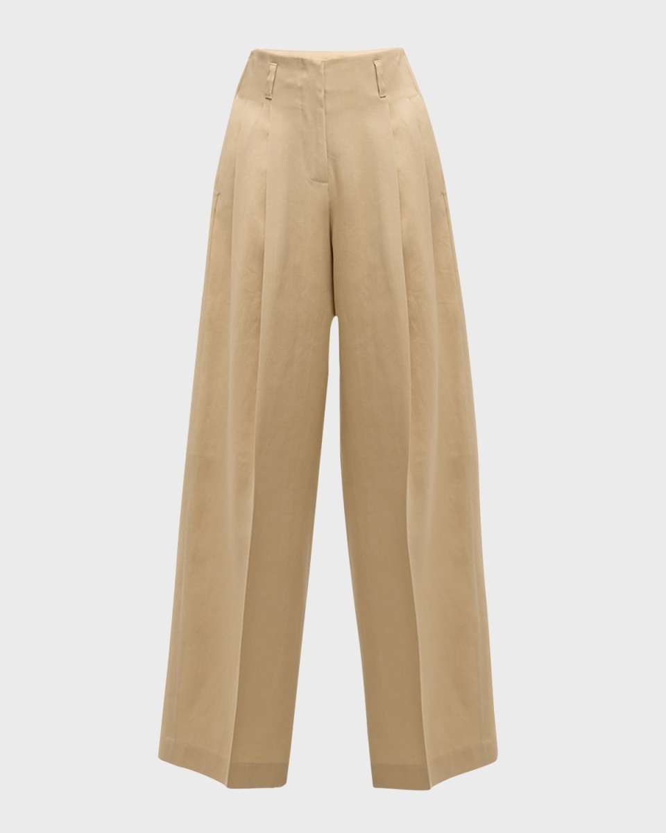 Pleated Wide-Leg Wool Pants